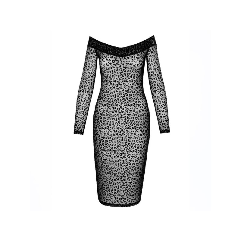 Robe noire ajourée léopard - Robes pour travestis