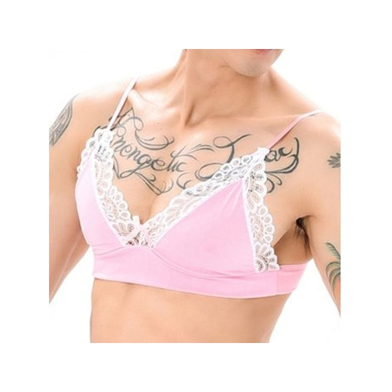 Soutien-Gorge Lace Border Rose-Blanc - Soutiens-gorge sexy pour travestis
