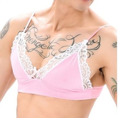 Soutien-Gorge Lace Border Rose-Blanc - Soutiens-gorge sexy pour travestis