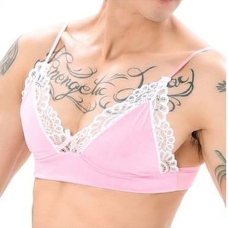 Soutien-Gorge Lace Border Rose-Blanc - Soutiens-gorge sexy pour travestis