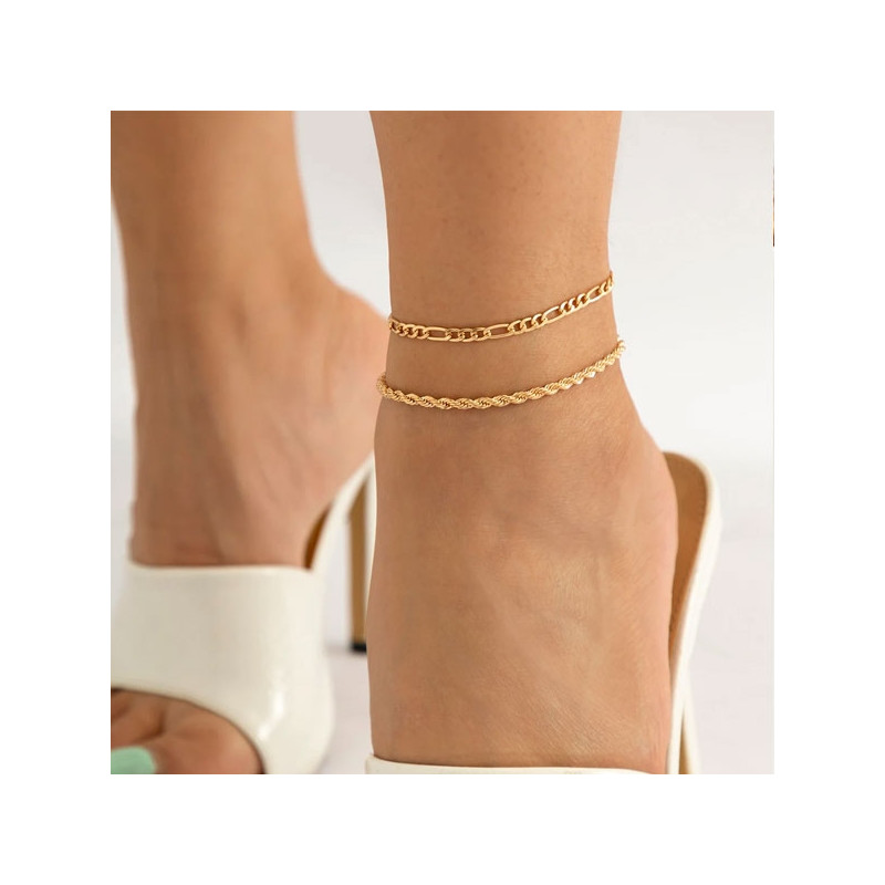 Gold-plated double bolt - Ankle jewelry for transvestites