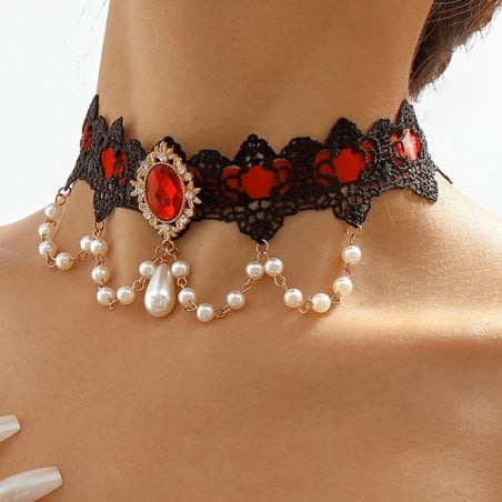 Collier gothique rouge - Colliers pour travestis