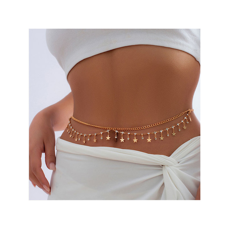 Chaine ceinture dorée avec étoiles - Bijoux de corps pour travestis