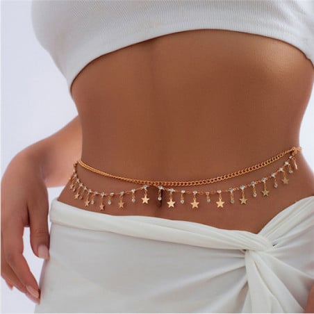 Chaine ceinture dorée avec étoiles - Bijoux de corps pour travestis