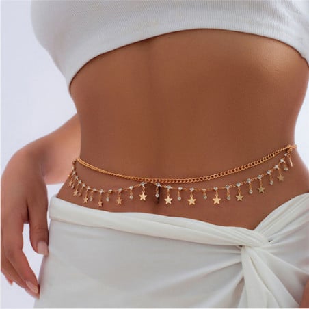 Silver belt chain with stars - Body Jewellery