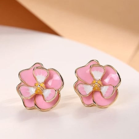 Earrings Clips Pink Flower - Clip earrings