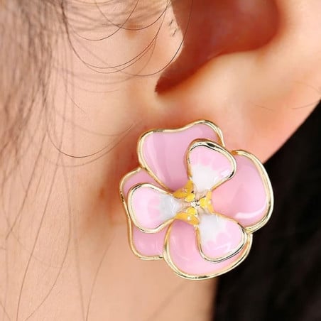 Boucles d'oreille Clips Fleur rose - Boucles d'oreilles à clips
