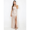 Robe longue satinée à col bénitier - Doré - Robes pour travestis Robe longue satinée à col bénitier - Doré - Robes pour travestis