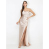 Long satin dress with cowl neck - Doré - Dresses Long satin dress with cowl neck - Doré - Dresses