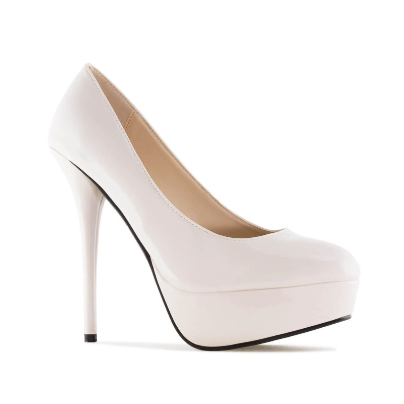 White platform pumps