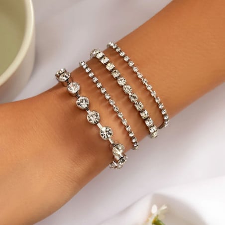 Bracelets argentés Chaines et Strass - Bracelets pour travestis