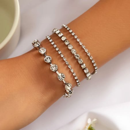Gold-plated bracelets with chains and rhinestones - Stretch bracelets