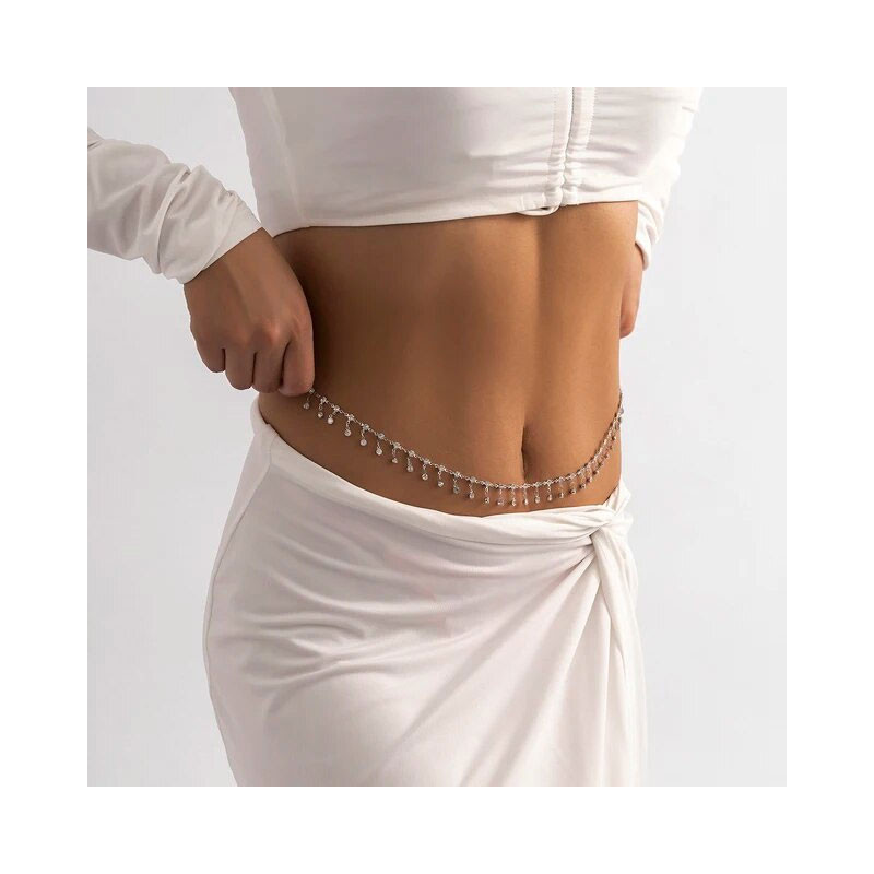 Silver belly chain with rhinestones - Body Jewellery