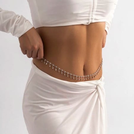 Silver belly chain with rhinestones - Body Jewellery