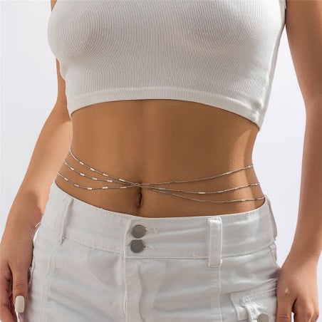 Tour de ventre triple argentée - Bijoux de corps pour travestis Tour de ventre triple argentée - Bijoux de corps pour travestis