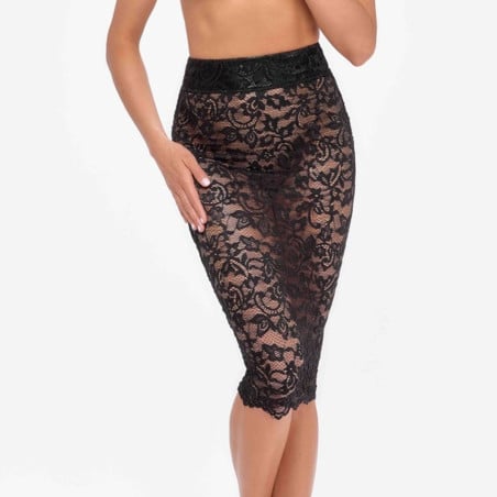 Jupe midi dentelle noire lacée - Jupes pour travestis Jupe midi dentelle noire lacée - Jupes pour travestis
