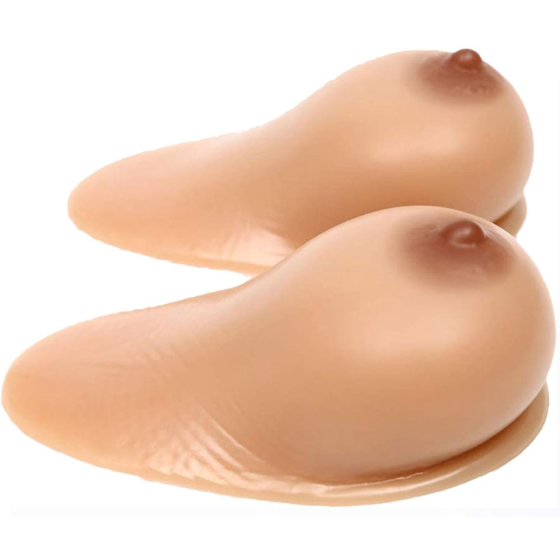 Adhesive false breasts D brown nipples - Adhesives breast forms for cross-dressers