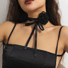 Black lace-up necklace with flowers - Necklaces Black lace-up necklace with flowers - Necklaces