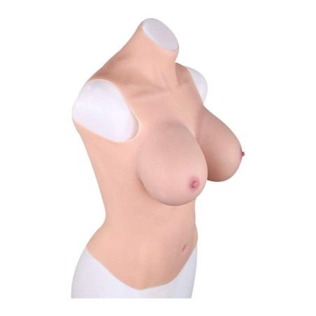 Buste long seins réalistes coton col haut - Bustes silicone pour travesti