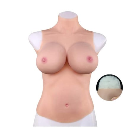 Buste long seins réalistes coton col haut - Bustes silicone pour travesti