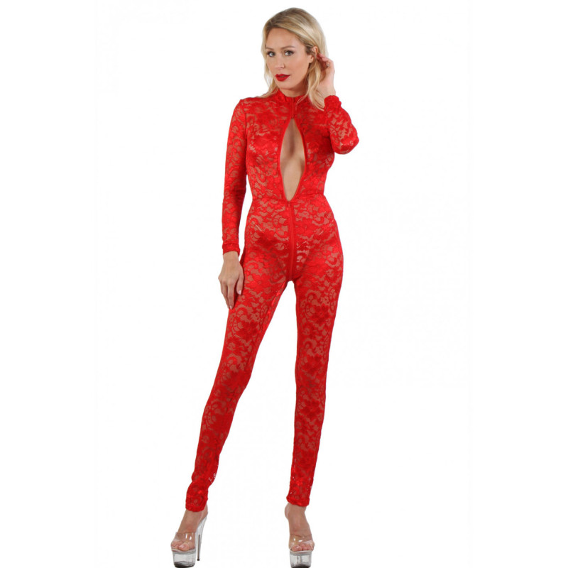 Red lace jumpsuit - Suits for cross-dressers