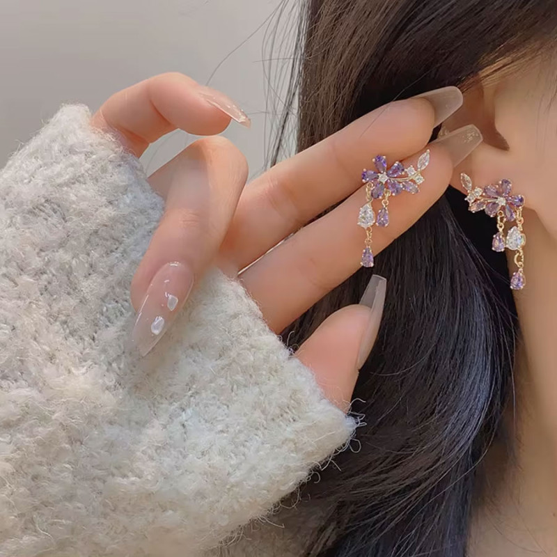 Boucles d'oreilles à clips Nuée de violettes - Boucles d'oreilles à clips