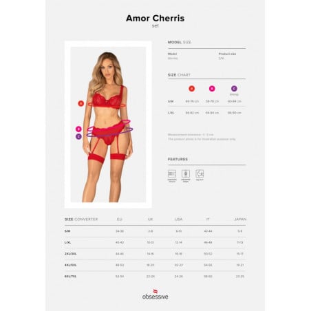 Ensemble 3 pièces Amor Cherris - Ensemble lingerie sexy pour travestis Ensemble 3 pièces Amor Cherris - Ensemble lingerie sexy pour travestis