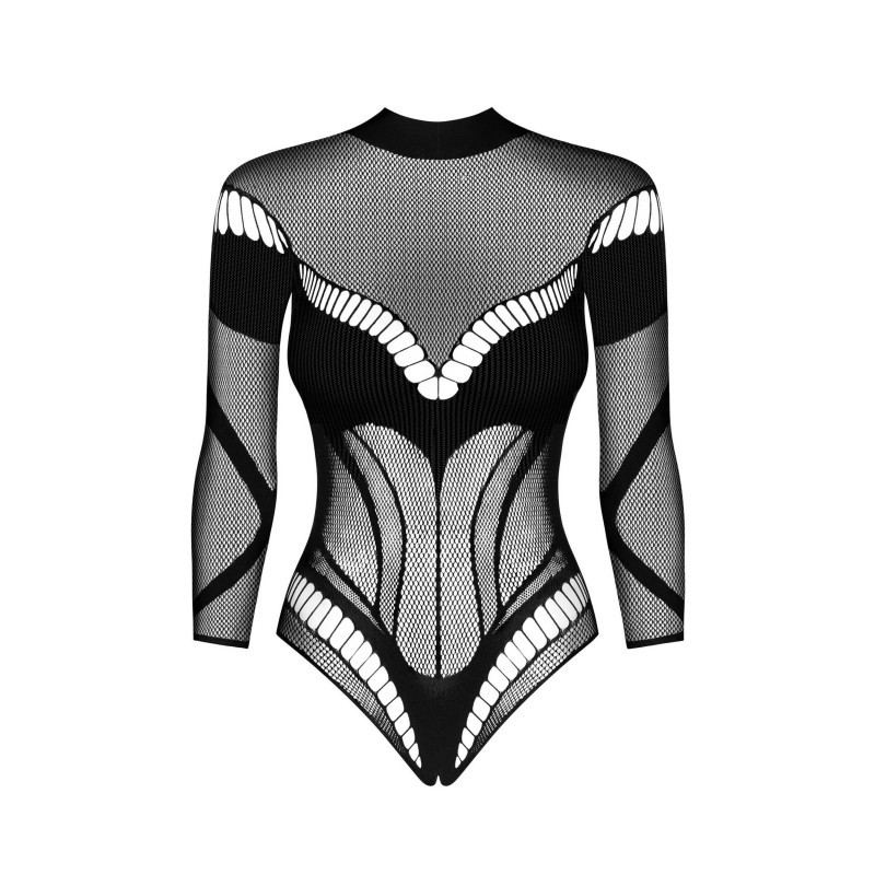 Black Bodysuit with Geometric Pattern - Sexy bodysuits for cross-dressers