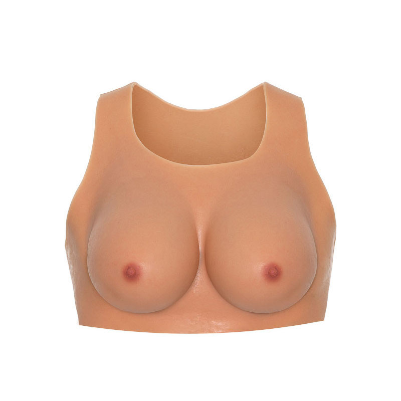 Round neck fake breasts jumpsuit - Silicone breast combinations for cross-dressers