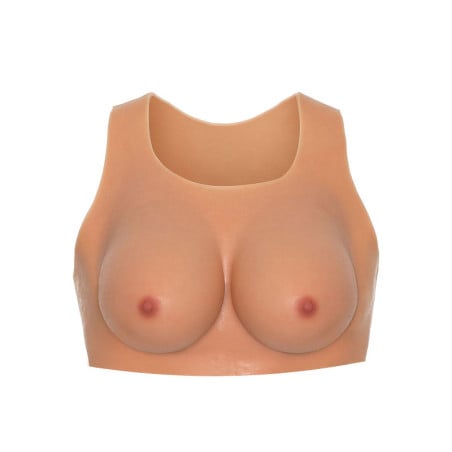 Round neck fake breasts jumpsuit - Silicone breast combinations for cross-dressers