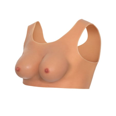 Round neck fake breasts jumpsuit - Silicone breast combinations for cross-dressers