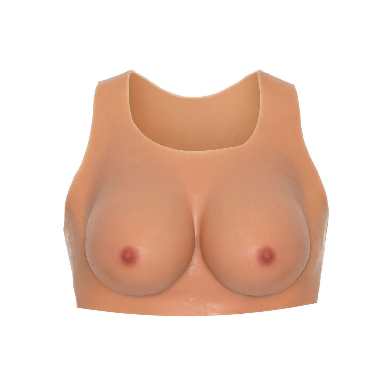 Round neck fake breasts jumpsuit - Silicone breast combinations for cross-dressers