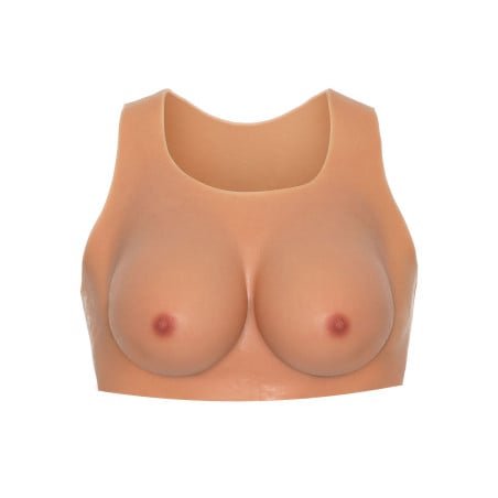 Round neck fake breasts jumpsuit - Silicone breast combinations for cross-dressers