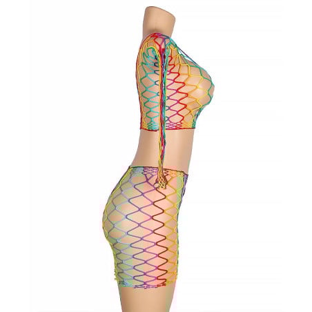 Ensemble résille Arc en Ciel - Ensemble lingerie sexy pour travestis