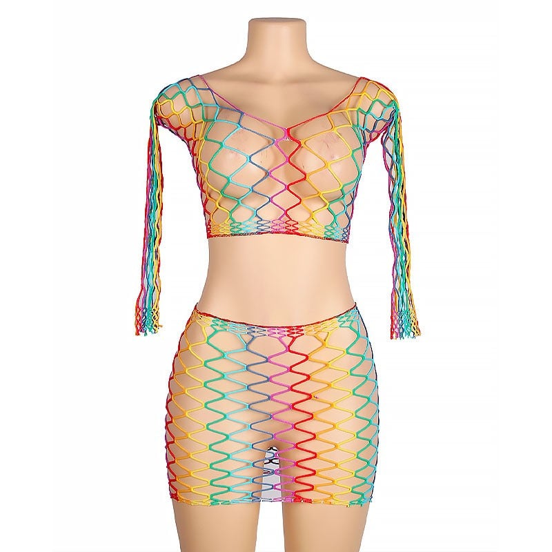 Ensemble résille Arc en Ciel - Ensemble lingerie sexy pour travestis