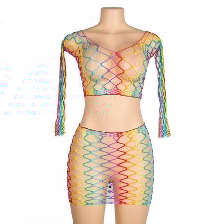 Ensemble résille Arc en Ciel - Ensemble lingerie sexy pour travestis Ensemble résille Arc en Ciel - Ensemble lingerie sexy pour travestis