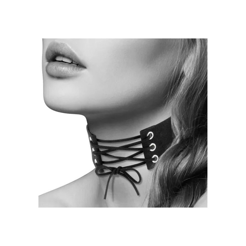 Collier Ras cou à lacets noir - Colliers pour travestis