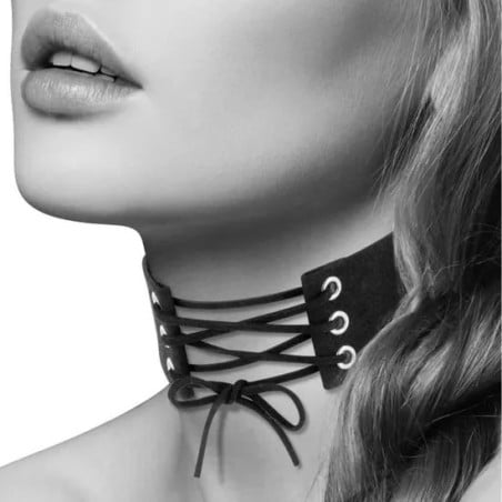 Collier Ras cou à lacets noir - Colliers pour travestis