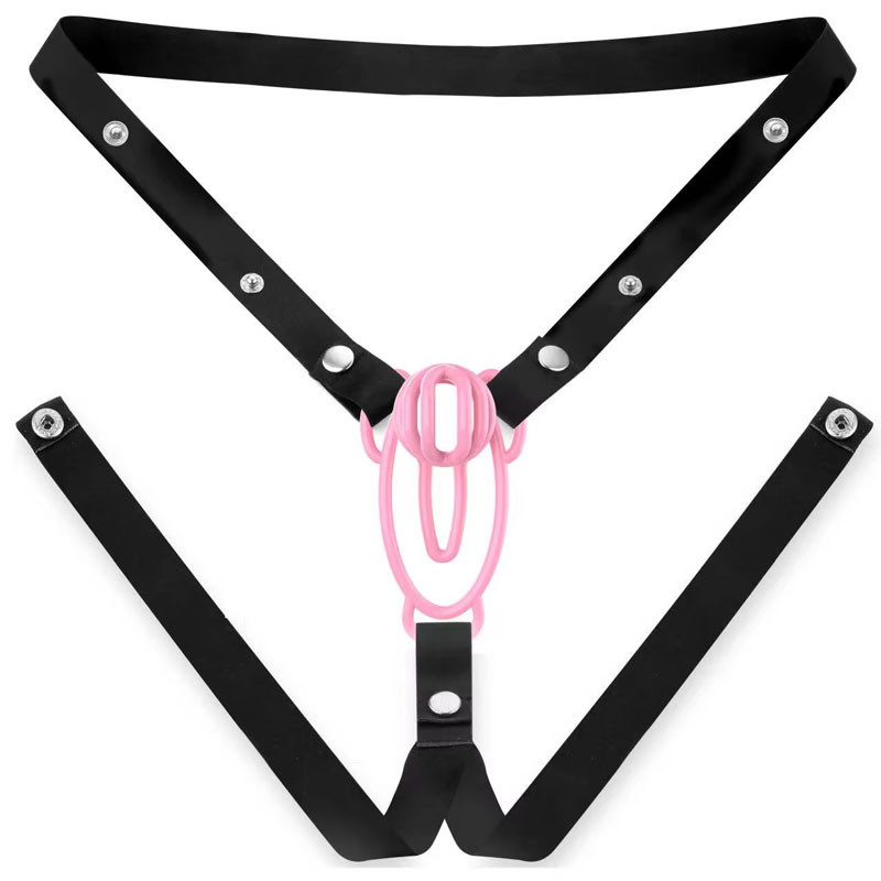 Pink chastity fufu with harness - Tucking