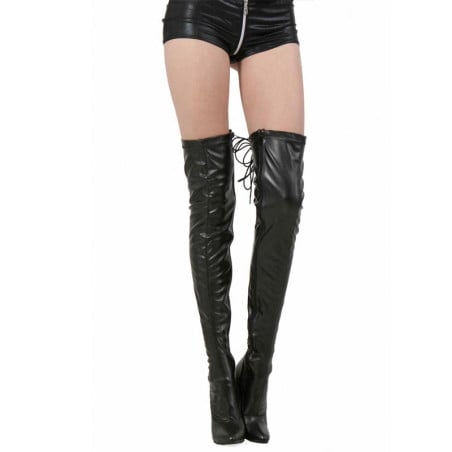 Cuissardes noires à lacets - Cuissardes grandes tailles pour travestis