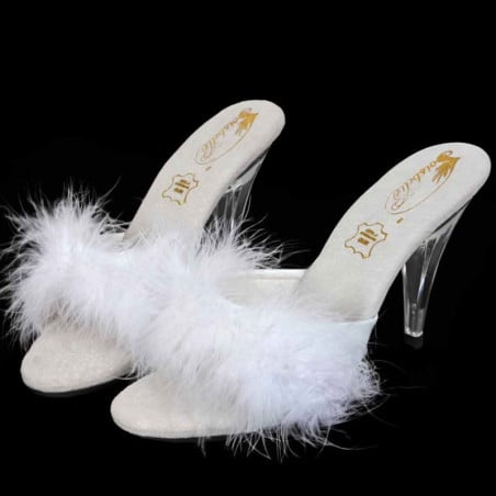 White pompom mules - Large mules for cross-dressers White pompom mules - Large mules for cross-dressers
