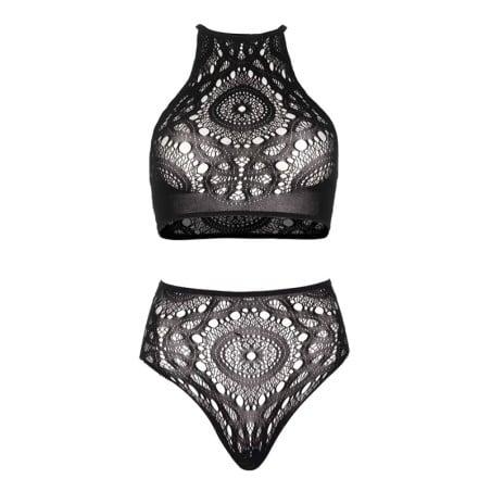 Ensemble noir sexy crochet - Ensemble lingerie sexy pour travestis