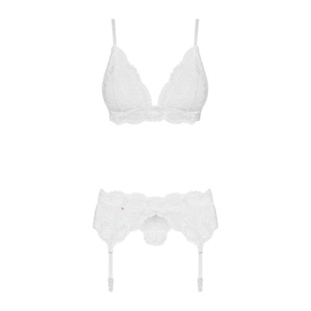 Ensemble séduisant blanc 3 pièces - Ensemble lingerie sexy pour travestis