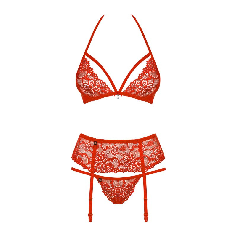 Glamorous red 3-piece set - Sexy set for cross-dressers