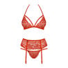 Ensemble glamour rouge 3 pièces - Ensemble lingerie sexy pour travestis