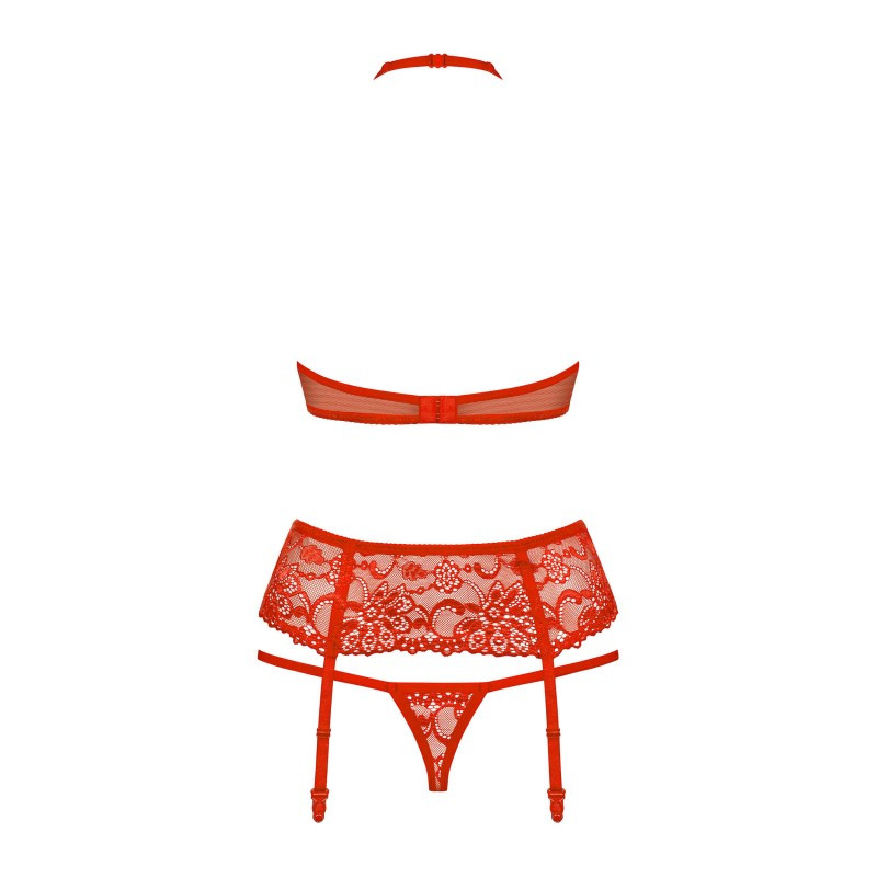 Ensemble glamour rouge 3 pièces - Ensemble lingerie sexy pour travestis