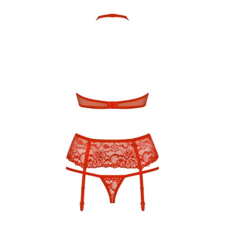 Ensemble glamour rouge 3 pièces - Ensemble lingerie sexy pour travestis