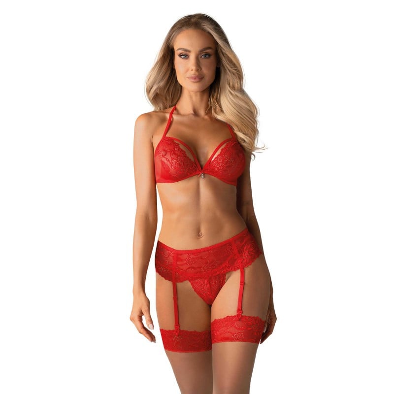 Glamorous red 3-piece set - Sexy set for cross-dressers