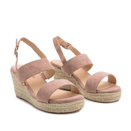 Sandales compensée beige foncé daim - Sandales grandes tailles pour travestis