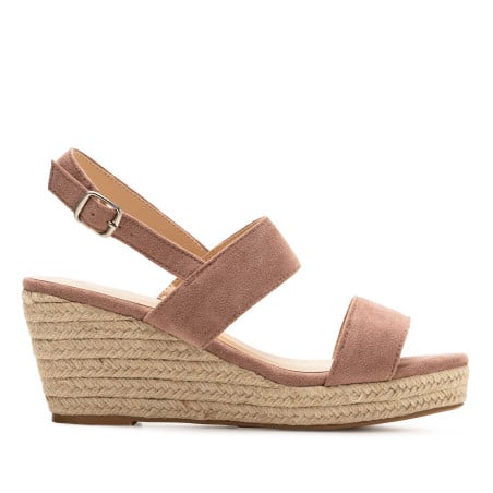 Sandales compensée beige foncé daim - Sandales grandes tailles pour travestis